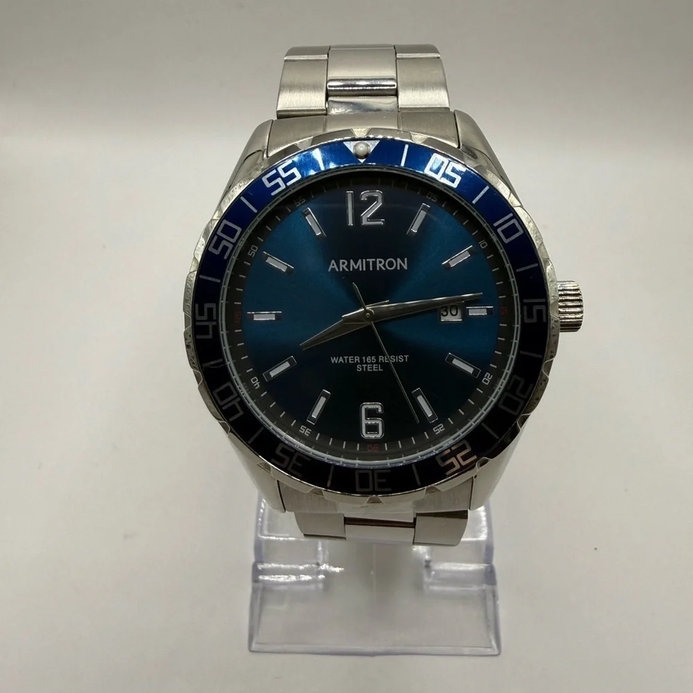 Armitron Blue Face/Bezel Stainless Steel Luminescent Quartz (New Battery)